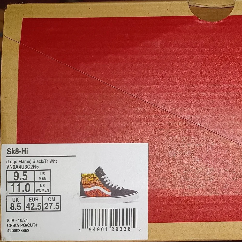 Vans Sk8-Hi Logo Flame Canvas Black Men's 9.5 VN0A5HZZA5P